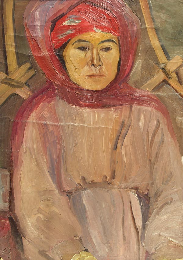 Каракалпачка в красном платке.