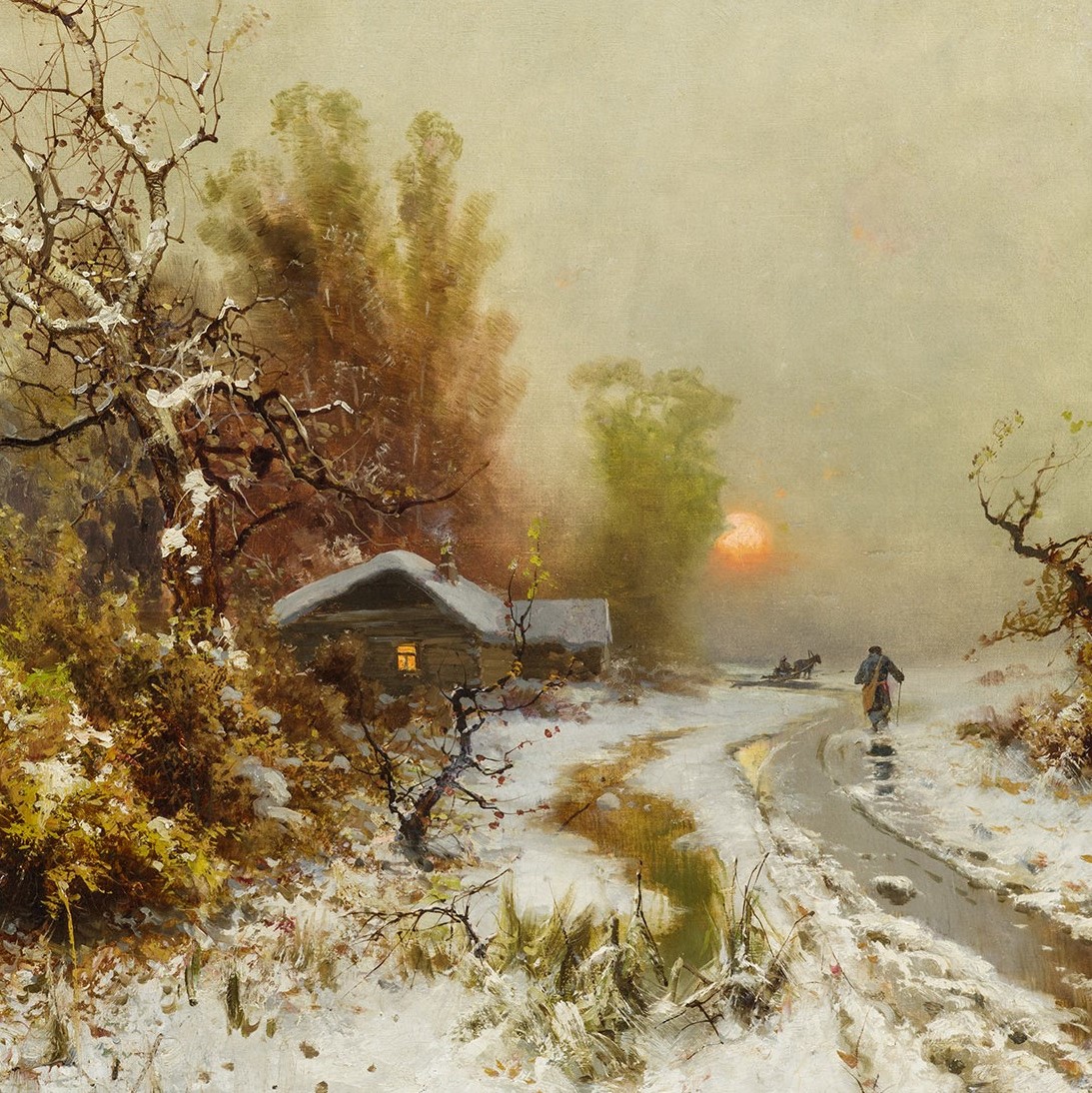 Winter. At sunset.